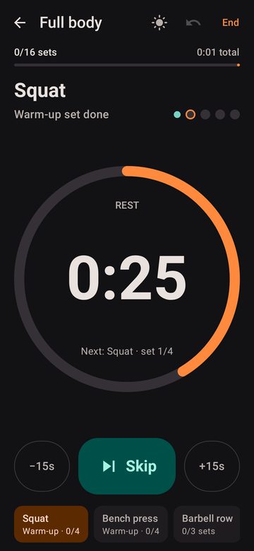 Rest countdown between sets